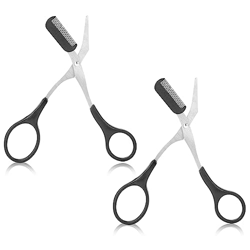 Eyebrow Scissors with Comb, Professional Precision Eyebrow Trimmer Scissors Eyebrow Trimming Scissors with Comb and Non-Slip Finger Grips Hair Removal Eyebrow Scissors for Men Women