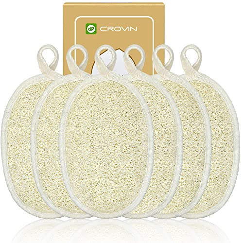 Crovin Loofah Pads - Exfoliating Loofah Body Scrubber 100% Natural Bath Sponge for Men and Women’s SPA - 6 Count Gifts Luffa Package,Perfect for Bath Shower