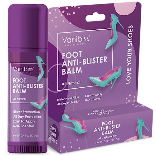 Vanibiss Foot Anti Blister Balm - Foot Blister Prevention - Anti Friction Balm Stick and Foot Chafing Relief - Heel Blister Blocker - Prevent Shoe Strap Friction - Natural Foot Care (0.45oz)
