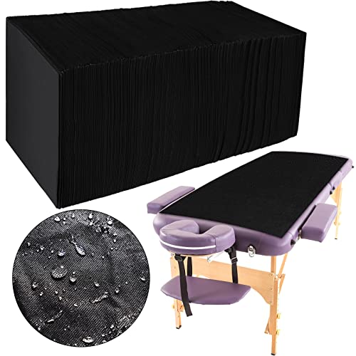 Kinlop 100 Pieces 31.5 x 71 Inch Disposable Bed Sheets Non-Woven Spa Fabric Sheets Black Waterproof Oil Proof Bed Cover Massage Table Sheets for Travel Spa Tattoo Hotel Salon