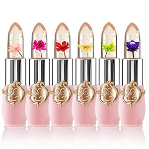 6 Pcs/Set Flower Jelly Lipstick Set Temperature Change Moisturizer Long Lasting Nutritious Balm Magic Color Change Lip Gloss