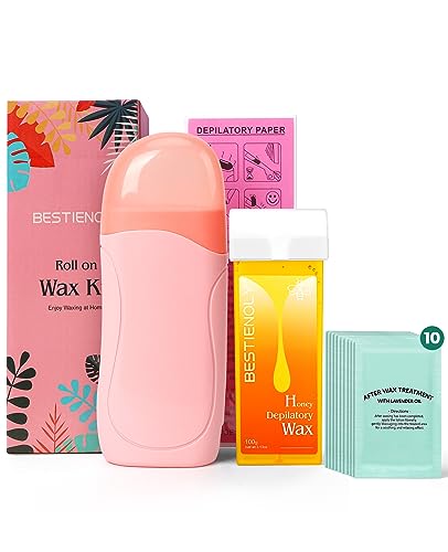 Roll On Wax kit, Waxing Kit for Women Men with Honey Roll on wax, Soft Wax Warmer for Hair Removal, 20 Non-Woven Wax Strips,10 After Wax Treatment, At Home Waxing Roller Kit for Larger Areas of Body