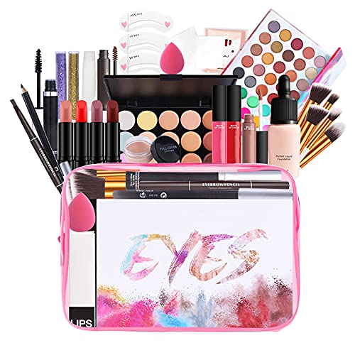 All-In-One Makeup Gift Set Birthday Gift Valentine's Day Gift Cosmetic Bag Including Professional Mascara Foundation Brush Palette Lipstick Lipgloss Eye Shadow Palette Makeup Kit for Women Full Kit