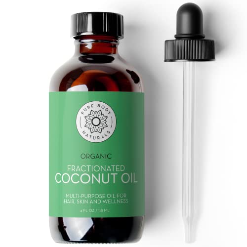Organic Fractionated Coconut Oil for Skin and Hair, 4 fl oz - Liquid Carrier Oil for Diluting Essential Oils, Hair Growth & Skin Moisturizer - by Pure Body Naturals