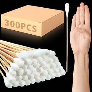 Zhehao 300 Pcs 8 Inch Cotton Swabs Large Cotton Swabs with Bamboo Handle Oversized Extra Long Cotton Tipped Applicators with Large 1/2" Diameter Swab Cotton Ear Swabs for Wound Cleaning, Makeup