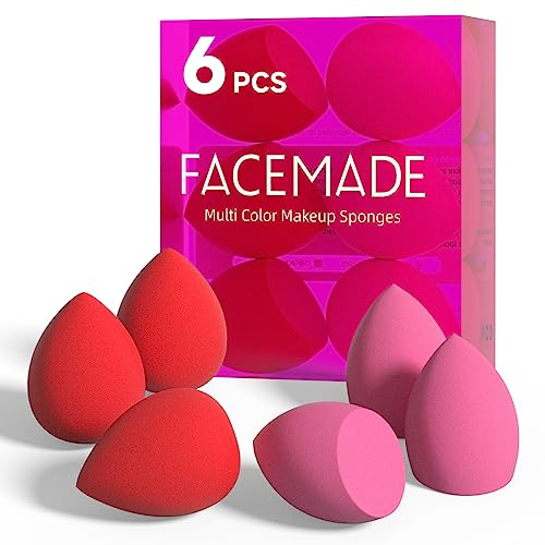 FACEMADE 6 PCS Makeup Sponge Set, Makeup Sponges for Foundation, Beauty Sponge Set, Pink Red