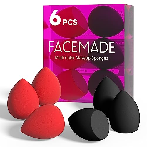 FACEMADE 6 PCS Makeup Sponge Set, Makeup Sponges for Foundation, Beauty Sponge Set, Black Red
