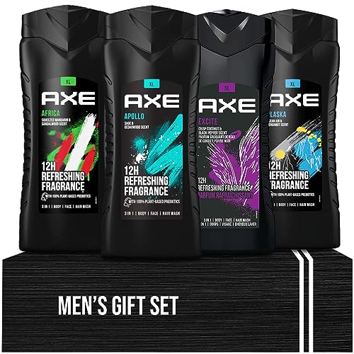 Axe Body Wash Variety Set of 4, Includes Axe Apollo, Africa, Excite and Alaska Body Wash, 13.5 Ounce (Pack of 4) with a Gift Box