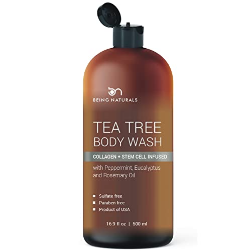 Tea Tree Body Wash -w/ Stem Cell, Collagen & TeaTree Oil Fights Body Odor, Acne, Athlete’s Foot, Jock Itch, Dandruff, Eczema, Yeast Infection, Shower Gel for Women & Men, Skin Cleanser 16.9 oz