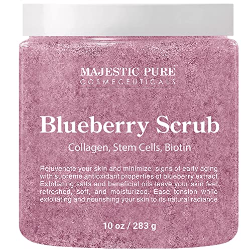 MAJESTIC PURE Blueberry Body Scrub, with Collagen, Stem Cell & Biotin - Exfoliating Body Scrub to Exfoliate, Smooth & Moisturize Skin - Deep Cleansing & Hydrating, Skin Care for Men and Women - 10 oz