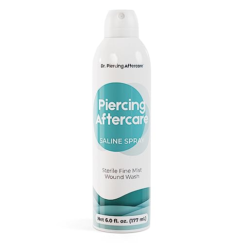 Dr. Piercing Aftercare Sterile Saline Spray - Sterile Saline Solution for Piercings - Ear Piercing Cleaner Saline Wound Wash Spray - Belly & Nose Piercing Keloid Bump Removal Treatment – 6.0 oz