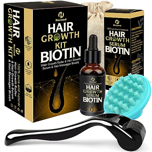 Naland Derma Roller for Hair Growth, Biotin Oil Serum, Hair Scalp Massager Helps absorb Hair Growth Oil Serum