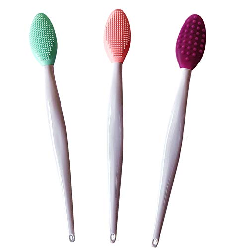 3 PCS Lip Scrub Brush, Double-Sided Mini Silicone Exfoliating Brush for Men Women, lip lightening for dark lips