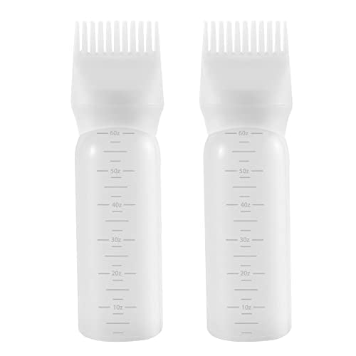 Pimoys Root Comb Applicator Bottle 6 Ounce Hair Oil Applicator 2 Pack Applicator Bottle for Hair Dye Applicator Bottle with Graduated Scale, White