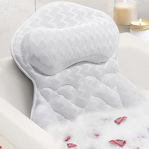ODOX.MS Bath Pillow for Tub,Bathtub Pillow,Bath Pillows for tub Neck and Back Support,4D Mesh Fabric Strong Suction Waterproof Relaxing Headrest,Bath Accessories Spa Gifts