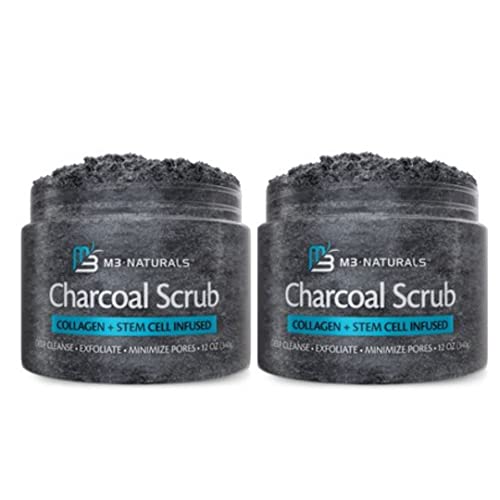 Charcoal Exfoliating Facial Polishes Scrub with Collagen & Stem Cell Gentle Body Exfoliator Face Scrub Bump Eraser Booty Scrub Best Shower Scrub Skin Exfoliant Facial Polishes by M3 Naturals (2 Pack)