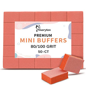 Maryton Mini Nail Buffer Blocks - 80/100 Grit Professional Salon Quality Orange Buffers for Nails - Buff Nails Prior to Application of Gel Polish, Acrylic, 50 Count