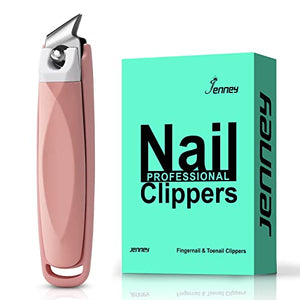 Jenney Slanted Edge Nail Clippers with Catcher, Diagonal Nail Clippers Sharp Stainless Steel Fingernail and Toenail Cutters, Professional No Splash Nail Trimmer Clippers with File for Women and Men