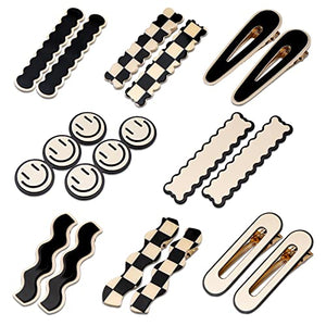 16 PCS Magicsky Simple No Bend Hair Clips, Black White Checker Hair Barrettes, No Crease Wave Geometric Duckbill bobby pins, Korean Styling Minimalist Hairpin, Hair Accessories, Gifts for Women Girls