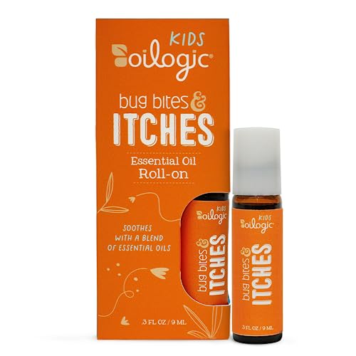 Oilogic Kids Bug Bites & Itches Roll-On Essential Oil - Gentle & Safe Aromatherapy Blend, 100% Pure Essential Oils (Tea Tree, Citronella & Spearmint Oil) Diluted with Castor & Jojoba Oil for Kids