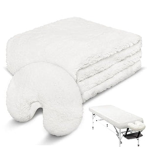 Massage Table Pad Set Premium Fleece Professional SPA Massage Bed Pad, Natural & Thickened & Extra Soft Fleece Massage Table Cover, Includes Pad and Face Rest Cover, 31” W x 72” L