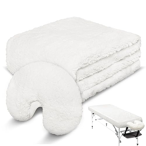 Massage Table Pad Set Premium Fleece Professional SPA Massage Bed Pad, Natural & Thickened & Extra Soft Fleece Massage Table Cover, Includes Pad and Face Rest Cover, 31” W x 72” L