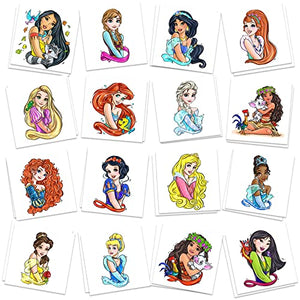 Princess Birthday Party Supplies, 32Pcs Temporary Tattoos Party Favors, Removable Skin Safe, Fake Tattoo Stickers for Goody Bag Treat Bag Stuff for Princess Girls Birthday Party Gifts