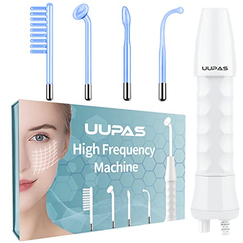 High Frequency Facial Wand - UUPAS Portable Handheld 4 in 1 Blue High Frequency Skin Facial Machine with 4 Pcs Different Blue Tubes for Home Use Face Device