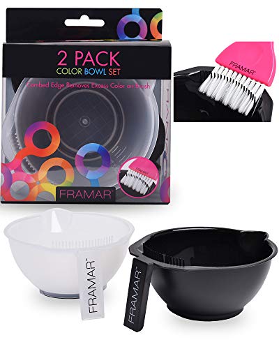 FRAMAR Color Bowl with Cleaner Set – Mixing Bowls – For Hair Color, Hair Bleach, Hair Dye, Coloring – Coloring Set – 2 Pack Bowls