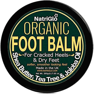 natriglo Organic Foot Cream for Cracked Heels and Dry Skin, Athletes foot, Very Dry Feet, Hard Skin - Natural Cracked Heel Treatment Repair Balm w/Tea Tree Oil & Shea Butter Oil 200g