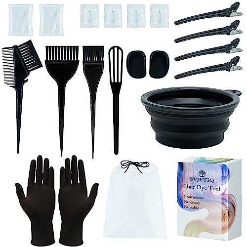 Svjetiq 21Pcs Hair Dye Coloring Kit Professional Hair Dying Accessory-Hair Color Brush and Bowl, Hair Dye Brush, Comb, Applicator, Earcover, Hairpin for Salon Dying, Bleach and DIY Hair Coloring Tools