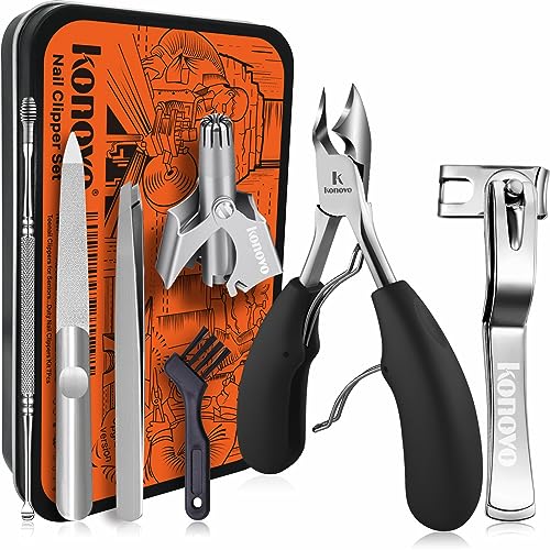 Toenail Clippers for Seniors Thick Toenails, Toe Nail Clippers Adult Thick Nails Long Handle, with Nose Hair Trimmer for Men and Ear Wax Cleaner, Personal Care Tool Kit 7Pcs