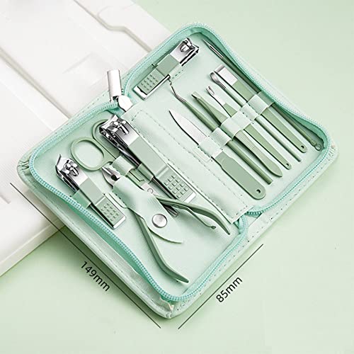 Professional Nail Clipper Pedicure Set,Manicure Set Personal Care, Nail Clipper Kit,Nail Tools with Luxurious Travel Case, Gifts for Men Women Family Friend,Green (12 Pieces)