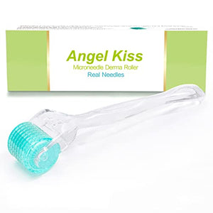 Angel Kiss Derma Roller REAL NEEDLE - 0.3mm Microneedling Roller for Face Body, 192 Individual Stainless Steel Needles, Best Self Care Skin Roller for Men and Women
