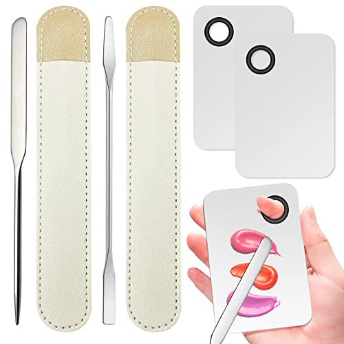 6 PCS Picasso Spatula Korean Makeup Spatula and Palette Stainless Steel Foundation Spatula Metal Cosmetic Spatula Make Up Mixing Tray for Eye Shadow Lipsticks Nail Art Professional Pigment Blending