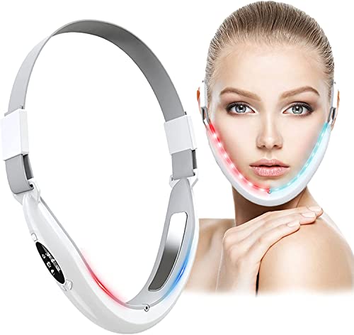 Double Chin Reducer Machine, Electric V-Face Shaping Beauty Belt, Intelligent Lifting Firming Facial Massager with Red adn Blue Light