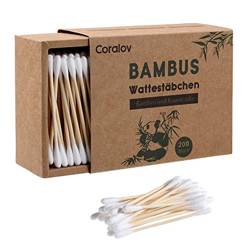 Bamboo Cotton Swabs 200pcs, Wooden Vegan Cotton Swab | Double Tipped Cotton Swabs, Recyclable & Biodegradable Cotton Swab Buds Ear Sticks for Makeup Ear Skin Jewelry Art Pet Cleaning