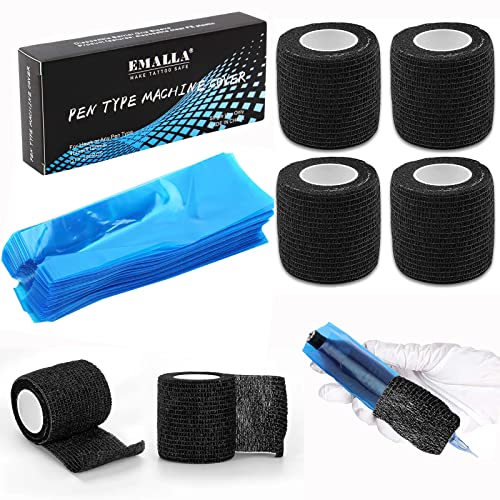 Pen Machine Covers with Grip Tapes, Urknall 200pcs Tattoo Pen Covers and 4pcs Tattoo Grip Wrap Tattoo Machine Bags Tattoo Grip Covers Tattoo Pen Sleeves Combination Tattoo Supplies