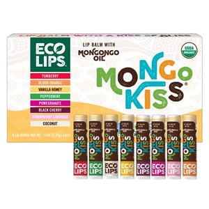 Mongo Kiss Organic Lip Balm Variety 8-pack with Mongongo Oil, Cocoa Butter to Moisturize Lips | Made by Eco Lips in USA