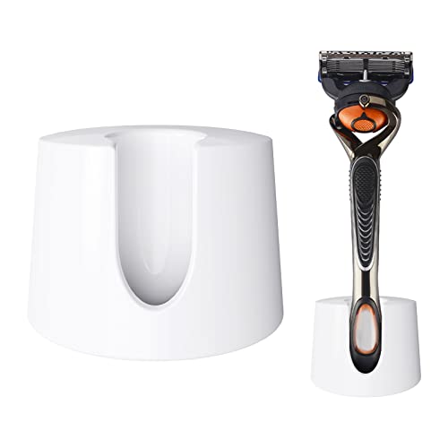 Linkidea Men's Shaving Razor Stand, Ceramic Shaver Holder for Bathroom Shower Countertops, Compatible with Fusion 5 Proshield Proglide, Mach 3 Classic (White)