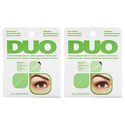 DUO Brush-On Strip Lash Adhesive with Vitamins A, C & E, Clear, Non-Irritating, Fast Drying Lash Glue, Easy to Use, Safe for Sensitive Eyes and Skin, 0.18 oz, 2-Packs