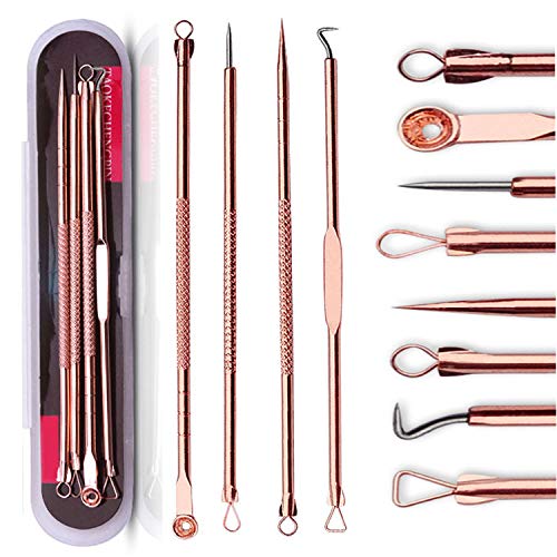 Blackhead Remover Pimple Comedone Extractor Tool Best Acne Removal Kit - Treatment for Blemish, Whitehead Popping, Zit Removing for Risk Free Nose Face Skin with Case (Rose)