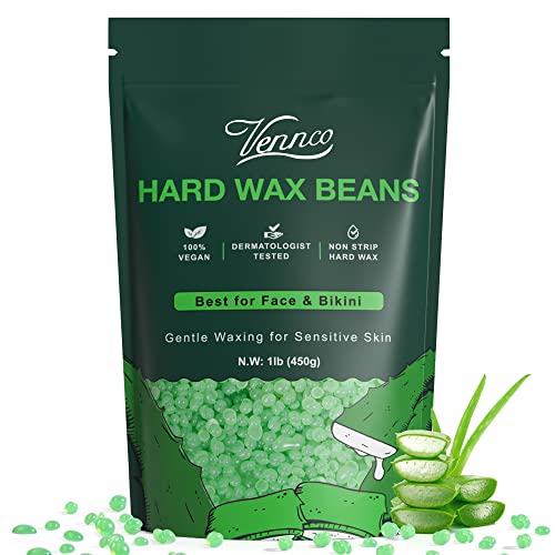 VENNCO Hard Wax Beads, 1lb Wax Beans For Coarse Hair Removal Sensitive Skin With Pure Aloe Vera, For Face Eyebrow Leg Bikini Brazilian Waxing, Perfect For Full Body & All Hair Types At Home