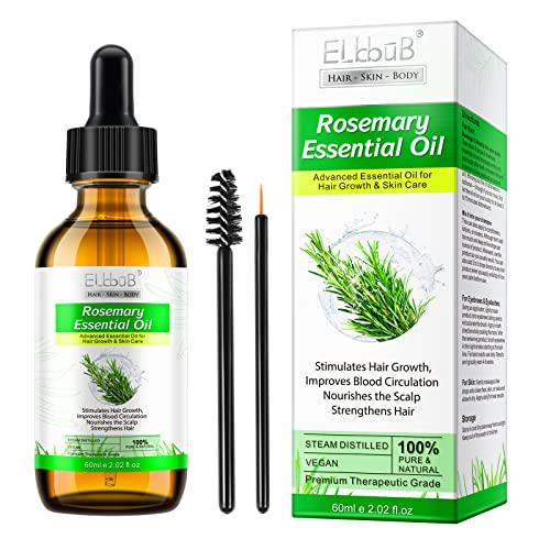 Rosemary Oil for Hair Growth Organic, 2 Fl Oz 100% Pure Natural Rosemary Essential Oil for Hair Strengthen, Eyebrow, Eyelash, Skin Care, Face, Nourishes Dry Scalp Hair Damaged Loss Treatment Serum Oil