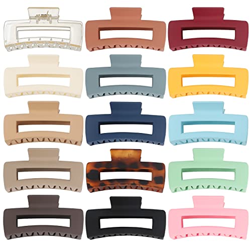 Luraseea 15 Pack Hair Claw Clips Big Hair Clips 4.1 Inch Rectangular Claw Clips for Women and Girls Non-slip Banana Jaw Clips