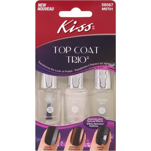 Kiss Top Coat Trio Nail Polish#58087 Gloss, Shimmer, Matte .20 fl oz