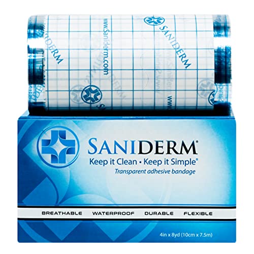 Saniderm Tattoo Aftercare Bandage, Transparent Adhesive Bandages That Protect and Heal Tattoos or Minor Skin Wounds, 1 Professional Roll, 4 Inch x 8 Yard