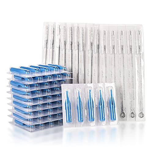 Tattoo Needles and Tips Set, 100pcs Disposable Mixed Tattoo Needles and Assorted Sterilized Tattoo Needles Tips, 5pcs of each-3rl 5rl 7rl 9rl 3rs 5rs 7rs 9rs 5m1 7m1 3RT 5RT 7RT 9RT 3DT 5DT 7D