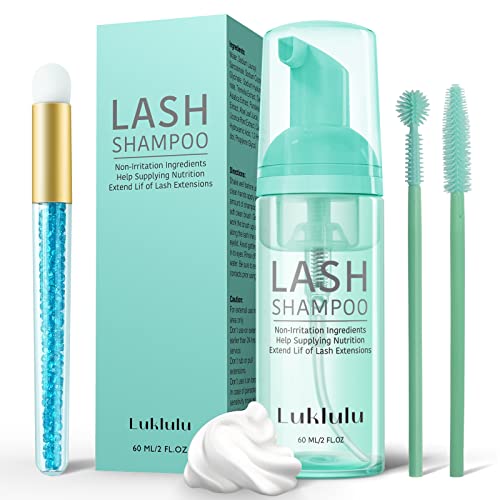 Eyelash Extension Cleanser, Luklulu Lash Shampoo 60 ml + Brush, Deep Clean Eyelid Foaming Cleanser for Extensions Natural Lashes, Paraben & Sulfate & Oil Free for Home Salon Use 3 Count (Pack of 1)