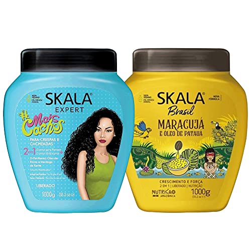 SKALA Hair Care Set: Expert Mais Cachos 2-in-1 Conditioning Treatment Cream + Brasil Passion Fruit & Pataua Oil Treatment Cream - Nourish, Strengthen, and Transform Your Hair - Each Bottle 1000g/1kg - 35.27 Oz